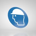 Znak podłogowy, naklejka BHP - Chroń głowę