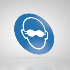 Znak podłogowy, naklejka BHP - Nakaz stosowania przyciemnianych gogli okularów ochronnych