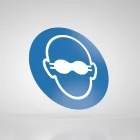 Znak podłogowy, naklejka BHP - Nakaz stosowania przyciemnianych gogli okularów ochronnych