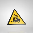 Znak podłogowy, naklejka BHP - Uwaga! Ruch wózków widłowych