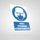 Znak podłogowy, naklejka BHP z opisem - Nakaz stosowania ochron osobistych, gogli, nauszników