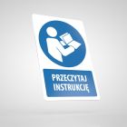 Znak podłogowy, naklejka BHP z opisem - Przeczytaj instrukcję