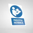 Znak podłogowy, naklejka BHP z opisem - Przeczytaj instrukcję