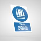 Znak podłogowy, naklejka BHP z opisem - Stosuj kamizelkę ochronną