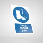Znak podłogowy, naklejka BHP z opisem - Stosuj ochronę stóp