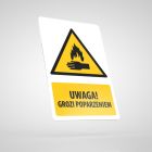 Znak podłogowy, naklejka BHP z opisem - Uwaga! Grozi poparzeniem