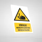 Znak podłogowy, naklejka BHP z opisem - Uwaga! Niebezpieczeństwo obcięcia palców