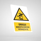 Znak podłogowy, naklejka BHP z opisem - Uwaga! Niebezpieczeństwo potknięcia się