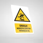 Znak podłogowy, naklejka BHP z opisem - Uwaga! Niebezpieczeństwo potknięcia się