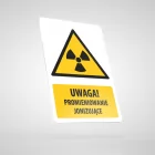Znak podłogowy, naklejka BHP z opisem - Uwaga! Promieniowanie jonizujące
