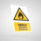 Znak podłogowy, naklejka BHP z opisem - Uwaga! Substancje łatwopalne