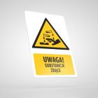 Znak podłogowy, naklejka BHP z opisem - Uwaga! Substancje żrące
