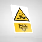 Znak podłogowy, naklejka BHP z opisem - Uwaga! Substancje żrące