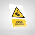 Znak podłogowy, naklejka BHP z opisem - Uwaga! Wiszące ciężary