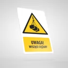 Znak podłogowy, naklejka BHP z opisem - Uwaga! Wiszące ciężary