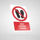 Znak podłogowy, naklejka BHP z opisem - Zakaz chodzenia i stawania