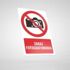 Znak podłogowy, naklejka BHP z opisem - Zakaz fotografowania