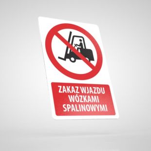 Znak podłogowy, naklejka BHP z opisem - Zakaz wjazdu wózkami spalinowymi