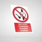 Znak podłogowy, naklejka BHP z opisem - Zakaz wstępu z przedmiotami metalowymi i zegarkami