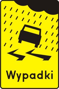 Znak T-15 Tabliczka wskazująca miejsce częstych wypadków spowodowanych śliską nawierzchnią jezdni ze względu na opady deszczu - drogowy