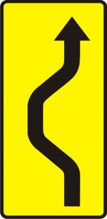 Znak T-18 Tabliczka wskazująca nieoczekiwaną zmianę kierunku ruchu o przebiegu najpierw w lewo, a potem w prawo - drogowy