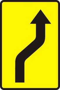 Znak T-18c Tabliczka wskazująca nieoczekiwaną zmianę kierunku ruchu o przebiegu w prawo - drogowy