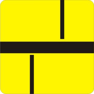 Znak T-6d Tabliczka wskazująca prostopadły przebieg drogi z pierwszeństwem przez skrzyżowanie oraz układ dróg podporządkowanych - drogowy