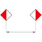 Znak żeglugowy A.10 Zakaz przejścia poza skrajnią określoną tablicami - pod mostem, przez jaz