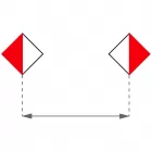 Znak żeglugowy A.10 Zakaz przejścia poza skrajnią określoną tablicami - pod mostem, przez jaz