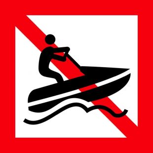Znak żeglugowy A.20 Zakaz ruchów skuterów wodnych